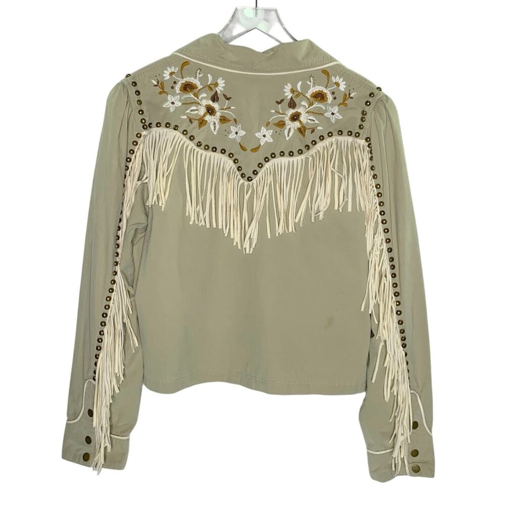 Double D Ranch Western Floral Embroidered Studded Fringe Zip Jacket XL Cotton